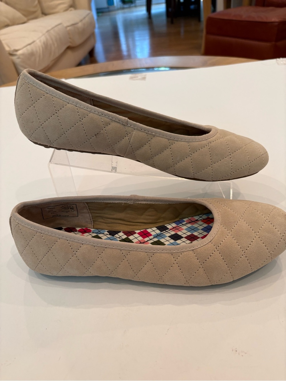 Lands' End Quilted Taupe Women's Ballet Flat-woman’s 11M-leather upper-casual